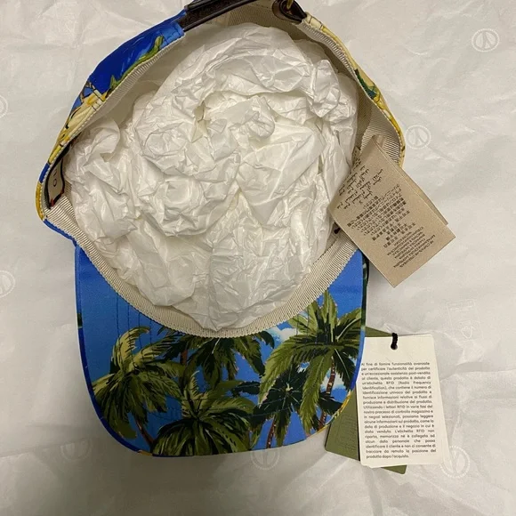 Gucci Blue Tropical Palm & Yellow Floral Baseball Cap - Picture 4 of 11